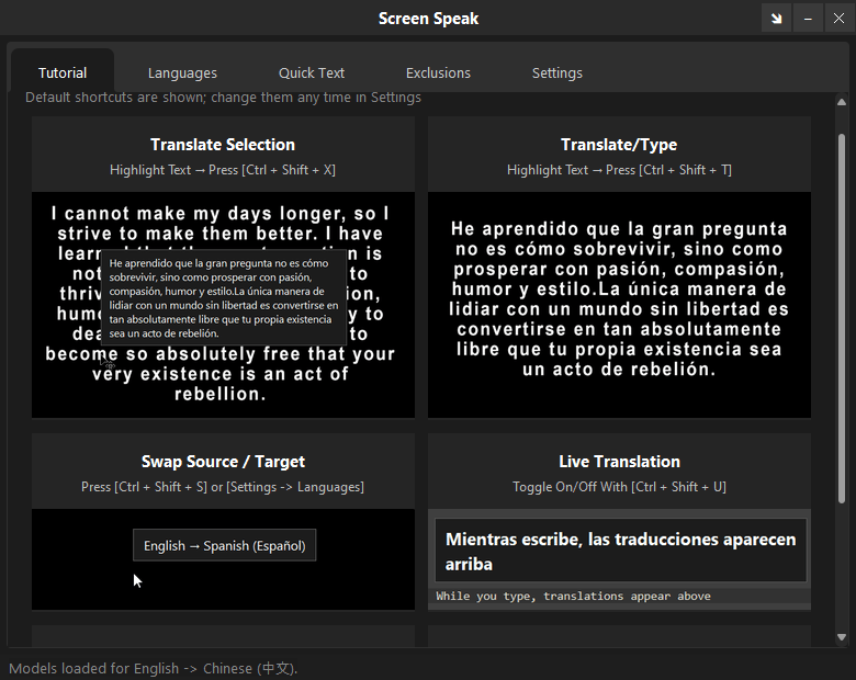 Screen Speak - translating highlighted text in any app with a hotkey
